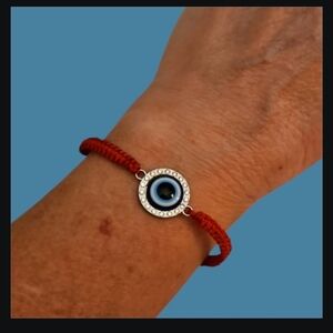 3/$30 Red Macrame Rhinestone Evil Eye Adjustable Unisex Tennis Bracelet